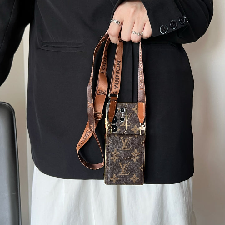 Luxury Leather Samsung Case with Wallet & Strap
