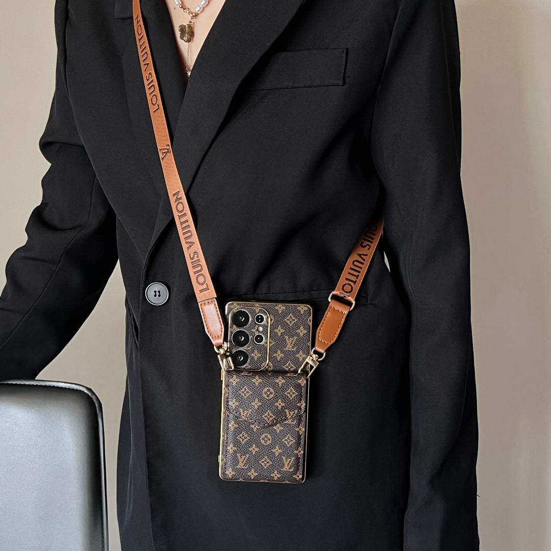 Luxury Leather Samsung Case with Wallet & Strap