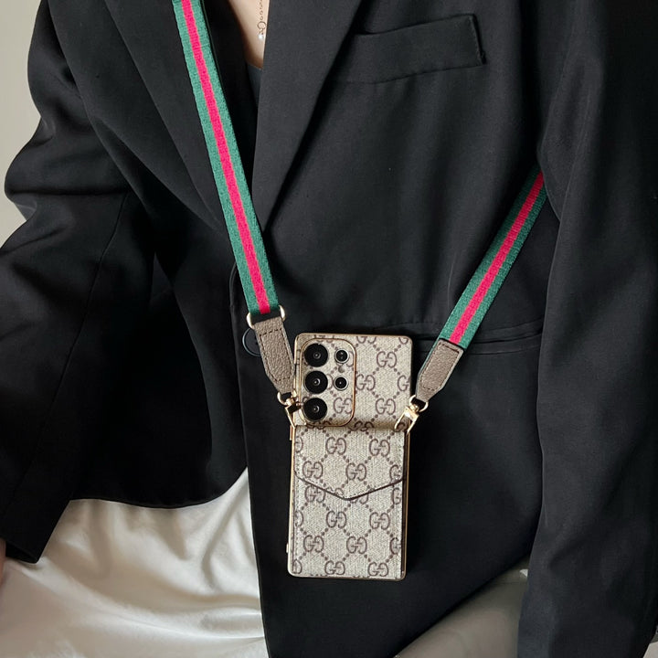 Luxury Leather Samsung Case with Wallet & Strap