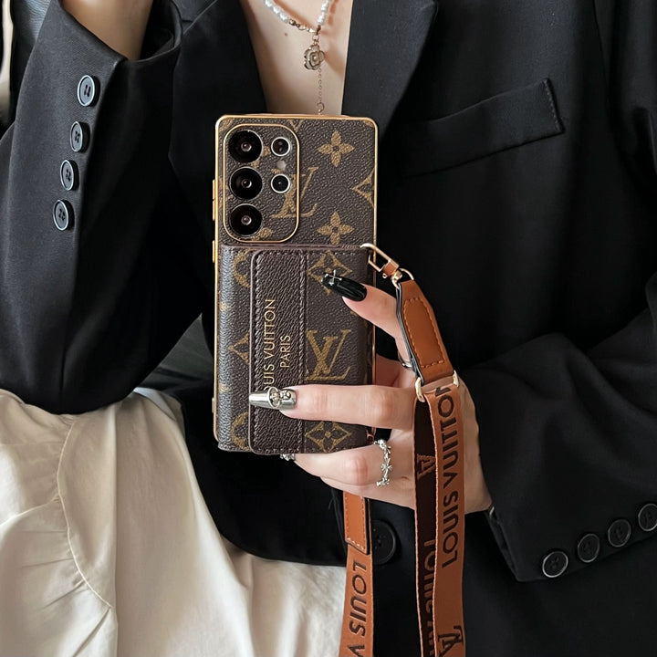 Luxury Leather Wallet Strap Case for Samsung Galaxy